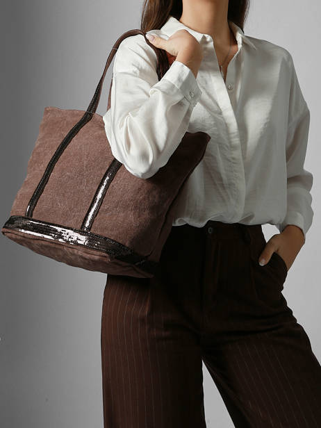 Cabas Cabas Lin Vanessa bruno Marron cabas lin 31V40378 vue secondaire 1