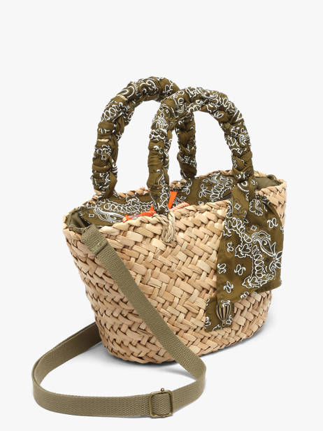 Satchel Bandana Straw Le voyage en panier Green bandana PM968 other view 2