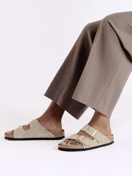 Slippers Arizona In Leather Birkenstock Beige women 1029260 other view 1