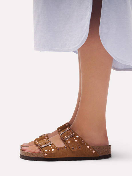 Slippers Arizona Rivet In Leather Birkenstock Brown women 1031731 other view 1
